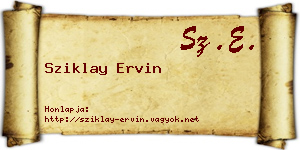 Sziklay Ervin névjegykártya